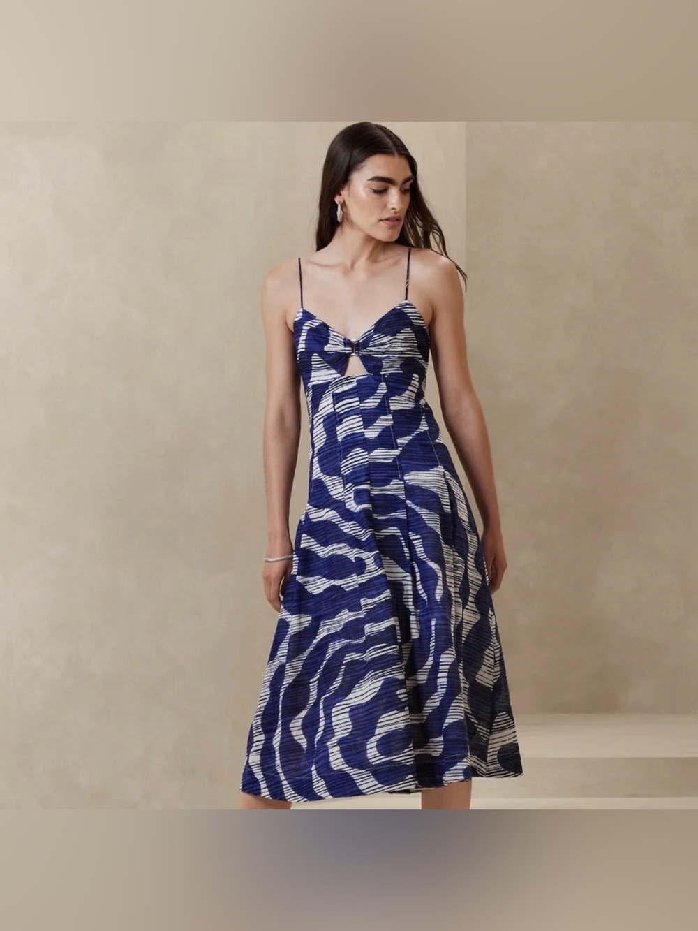 Banana Republic Factory 100% Cotton Bandeau Midi Dress in Blue Print Size 16